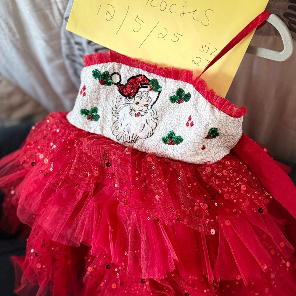 Oh Shana! Red Santa Dress with Sequins Poof and Bloomers 2T
